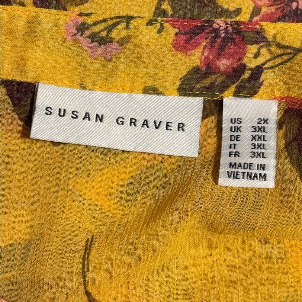 Floral Yellow Blouse with Pink and Brown Accents - Picture 6 of 9